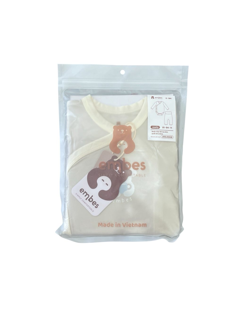 Body chip dài tay kèm quần kẻ Embes màu nâu (size 6→9m) - Ảnh 1