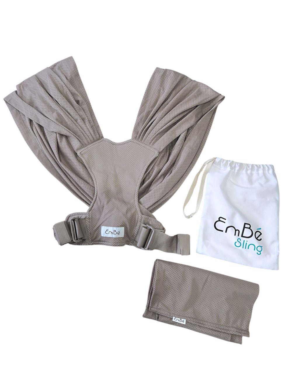 2f712ef5618b4edbbedaec86eb7d23c8 Địu vải lưới EmBé Sling, size: WindMesh Plus màu Mocha ( size: 0->24m, còn túi đựng ) - Ảnh 1