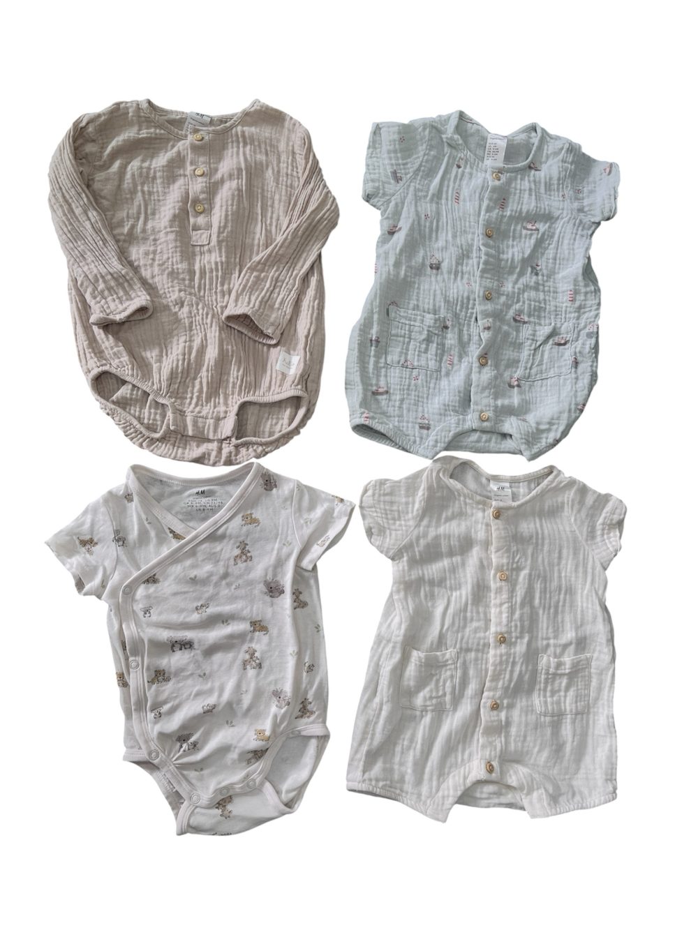 354a8bb762ab4b8aaf33a682fddb5cdf Set 4 bodysuit H&M màu xanh/be (size 2→9m) - Ảnh 1