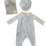 Set body dài Nous xanh phối trắng (size 3→6m) kèm mũ lưỡi trai Nous màu xanh nhạt (size M)