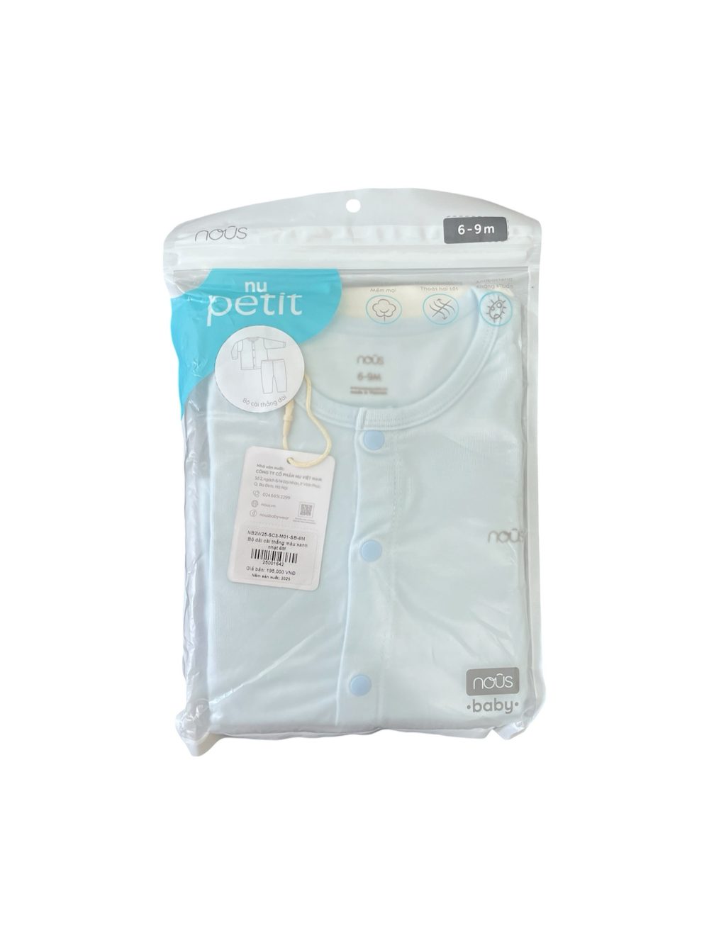 Đồ bộ dài tay Nous màu xanh nhạt (size 6→9m) - Ảnh 1
