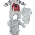 Set bodysuit len Mothercare kèm 2 bodysuit H&M màu trắng/sọc xanh (size 0→4m)