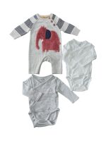 Set bodysuit len Mothercare kèm 2 bodysuit H&M màu trắng/sọc xanh (size 0→4m)