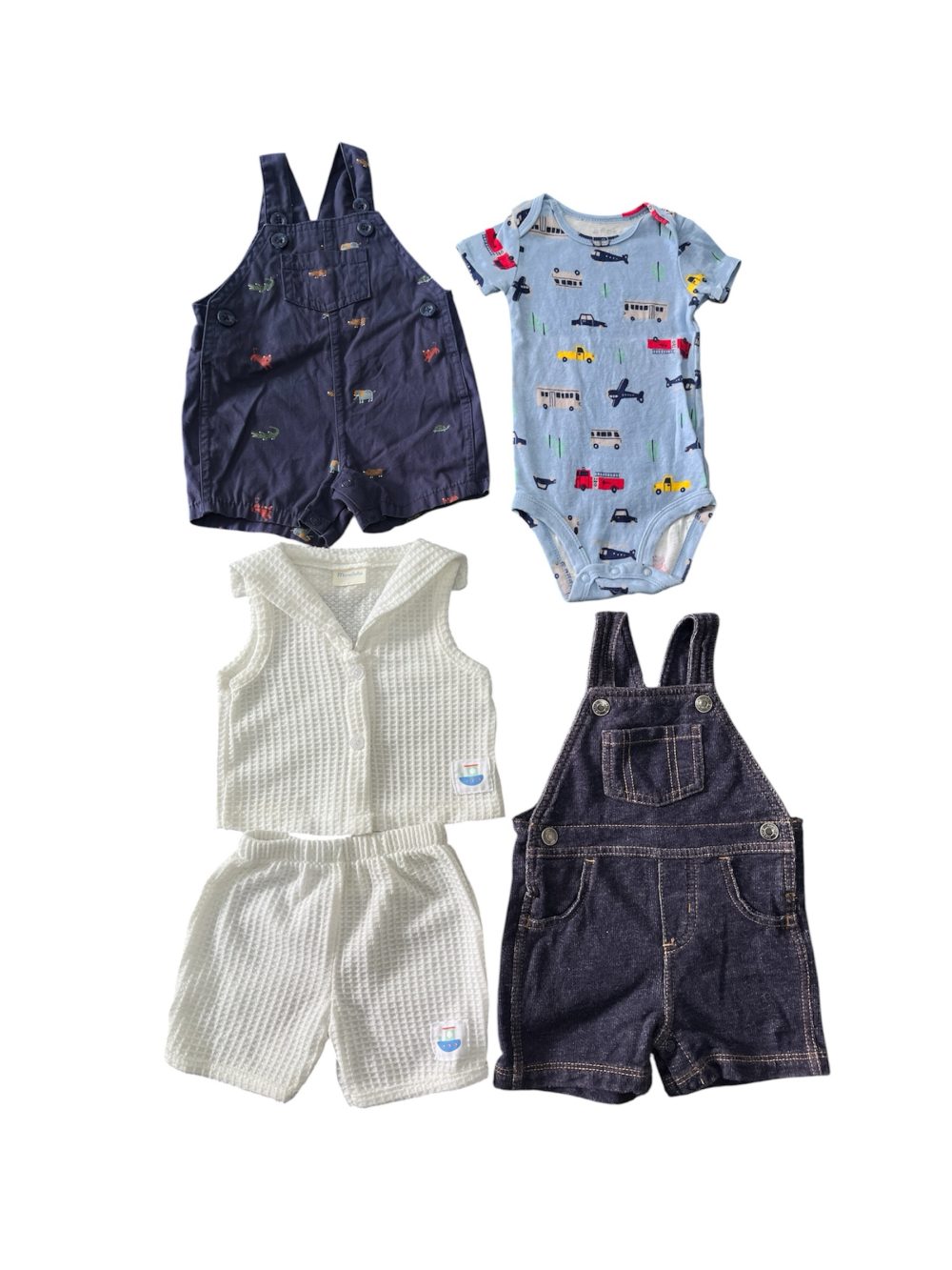 691e18121ec54e6cbbff03dfcc0bf969 Set đồ bộ ngắn tay MoneBebé màu trắng kèm 2 yếm và 1 bodysuit Carter’s màu xanh (size 3→9m) - Ảnh 1