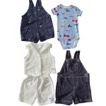 Set đồ bộ ngắn tay MoneBebé màu trắng kèm 2 yếm và 1 bodysuit Carter’s màu xanh (size 3→9m)