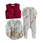 Set bodysuit Amaré kèm áo gile và bộ body chip phối kẻ Uala Rogo màu be (size 3→6m)