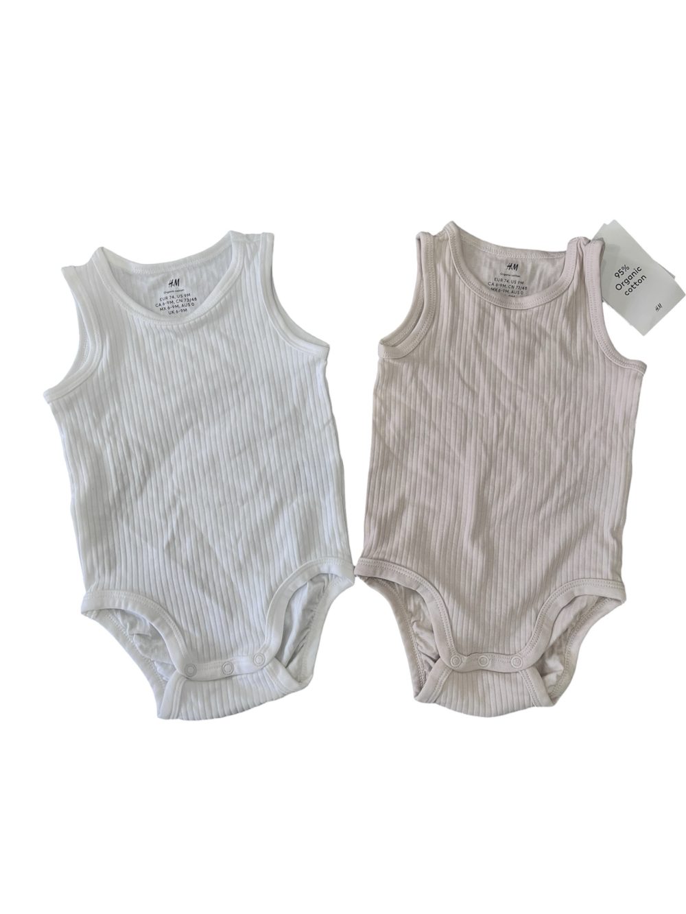 Set 2 bodysuit H&M màu trắng/nâu (size 6→9m)