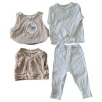 Set 2 áo gile màu be Nous và Nubes tặng kèm bộ dài tay No brand màu trắng (size 3→6m)