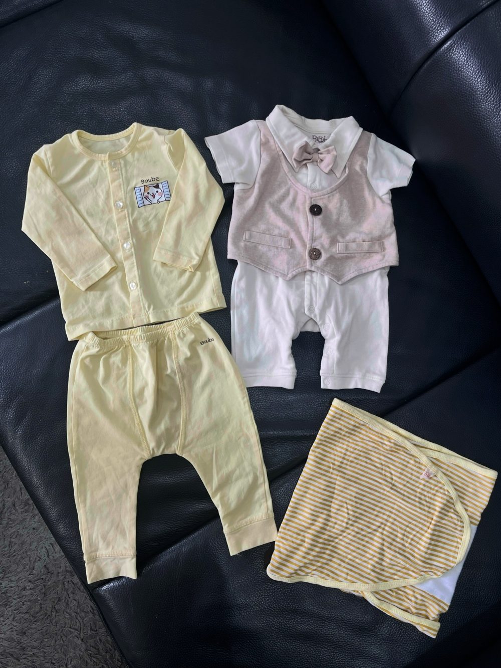 Set bodysuit Bobicraft gile màu nâu kem và bộ quần áo dài tay Boube màu vàng (size 3→6m) tặng kèm ủ quấn Mintuu màu vàng sọc trắng - Ảnh 26