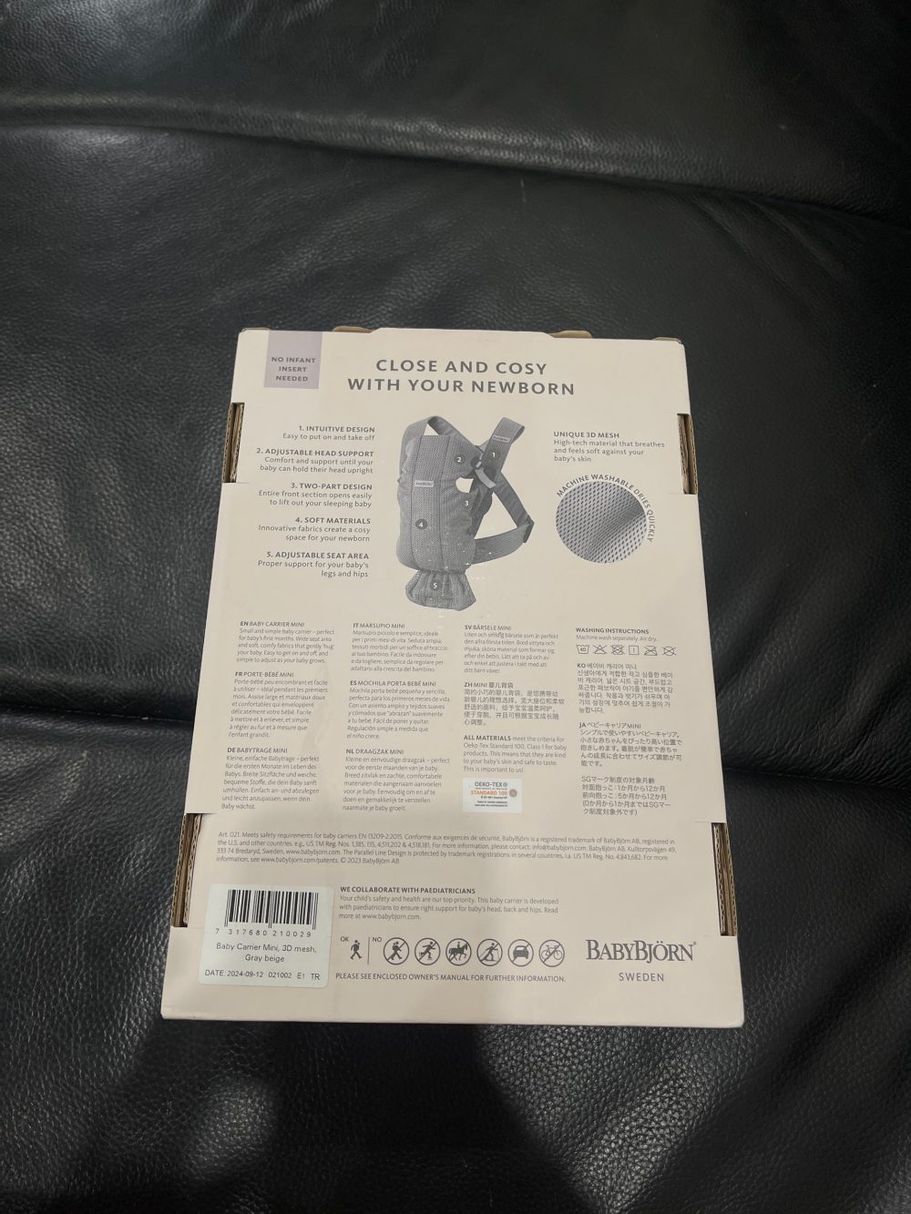 Địu BabyBjorn Baby Carrier Mini Ariy mesh màu grey beige (size: 0m->1y~ 3kg2->11kg) full box (Bill VNQ) - Ảnh 18