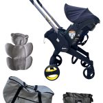 Xe đẩy kết hợp ghế ngồi ô tô Doona màu đen, tặng kèm đệm xe đẩy và miếng lót ô tô (1,8→13,6kg, còn túi đựng)