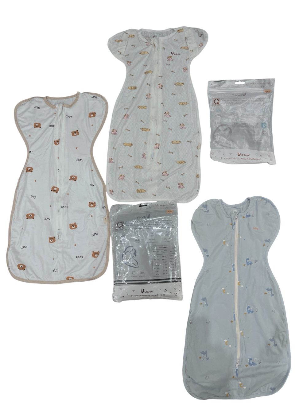 a29b82d2b0614e5f8a751a8837965721 Set 3 nhộng kén ngủ Unbee, 2 màu trắng họa tiết hoạt hình (size 0→3m) & 1 màu xanh (size 0→6m) - Ảnh 1