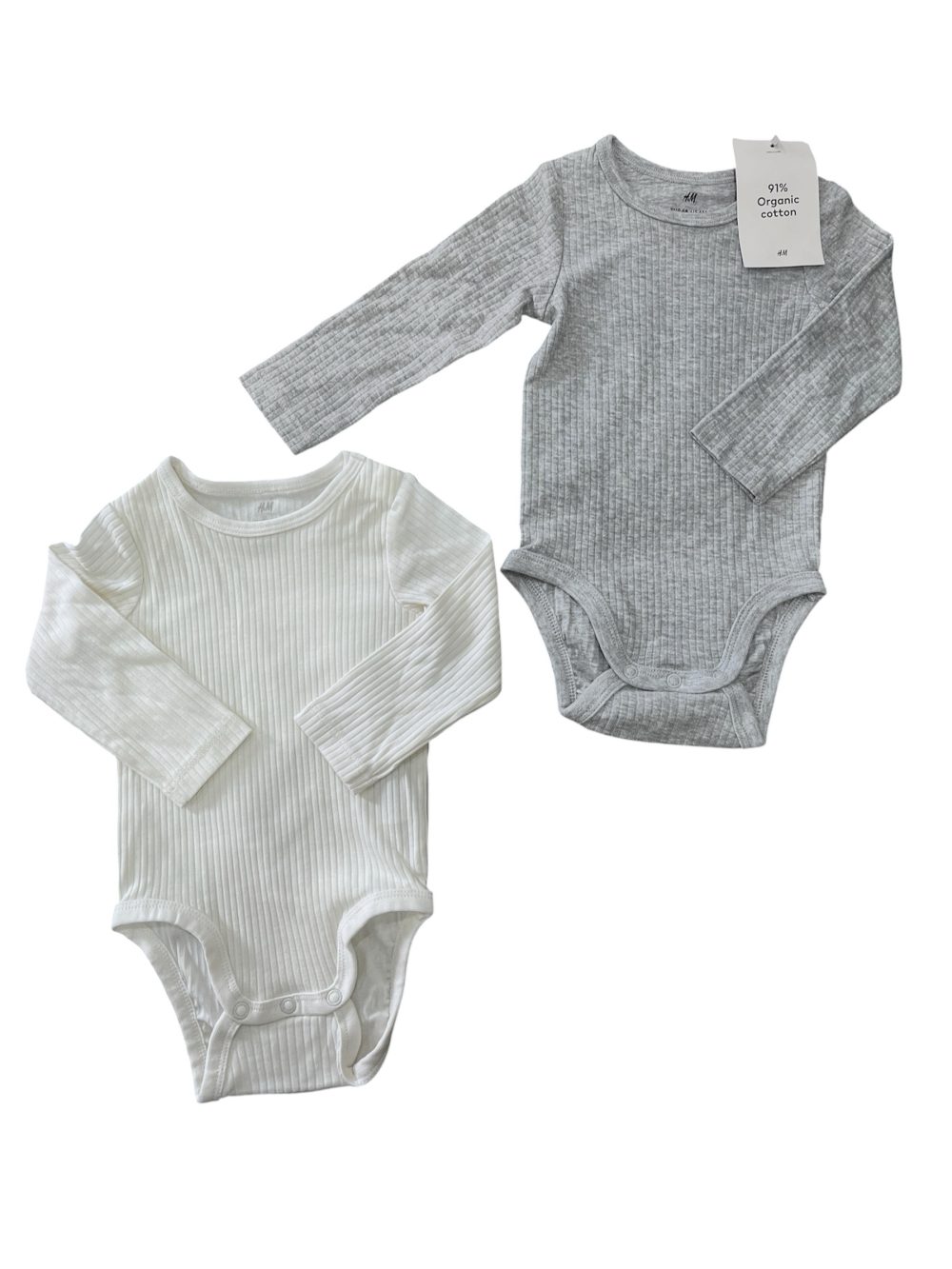 b27bd6f1c714469c999abe988910f4aa Set 2 bodysuit dài tay H&M màu trắng/xám (size 4→6m) - Ảnh 1