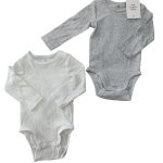 Set 2 bodysuit dài tay H&M màu trắng/xám (size 4→6m)