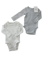 Set 2 bodysuit dài tay H&M màu trắng/xám (size 4→6m)