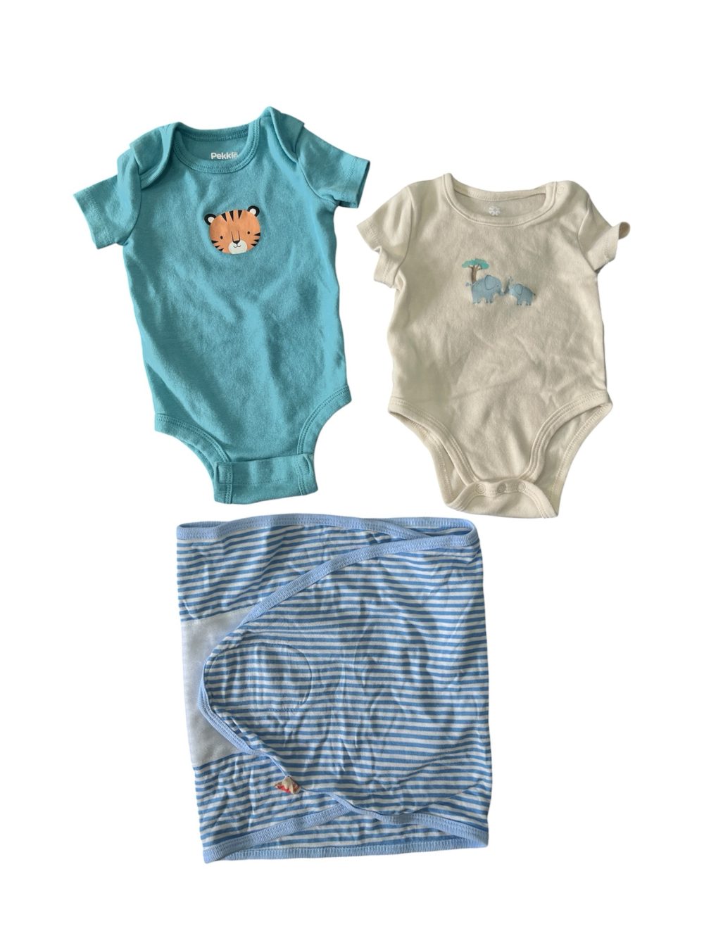 Set 2 bodysuit Pekkle màu xanh và URB màu be (size 3→6m) tặng kèm ủ quấn Mintuu màu xanh sọc trắng - Ảnh 1