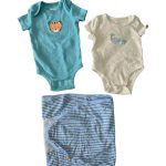 Set 2 bodysuit Pekkle màu xanh và URB màu be (size 3→6m) tặng kèm ủ quấn Mintuu màu xanh sọc trắng
