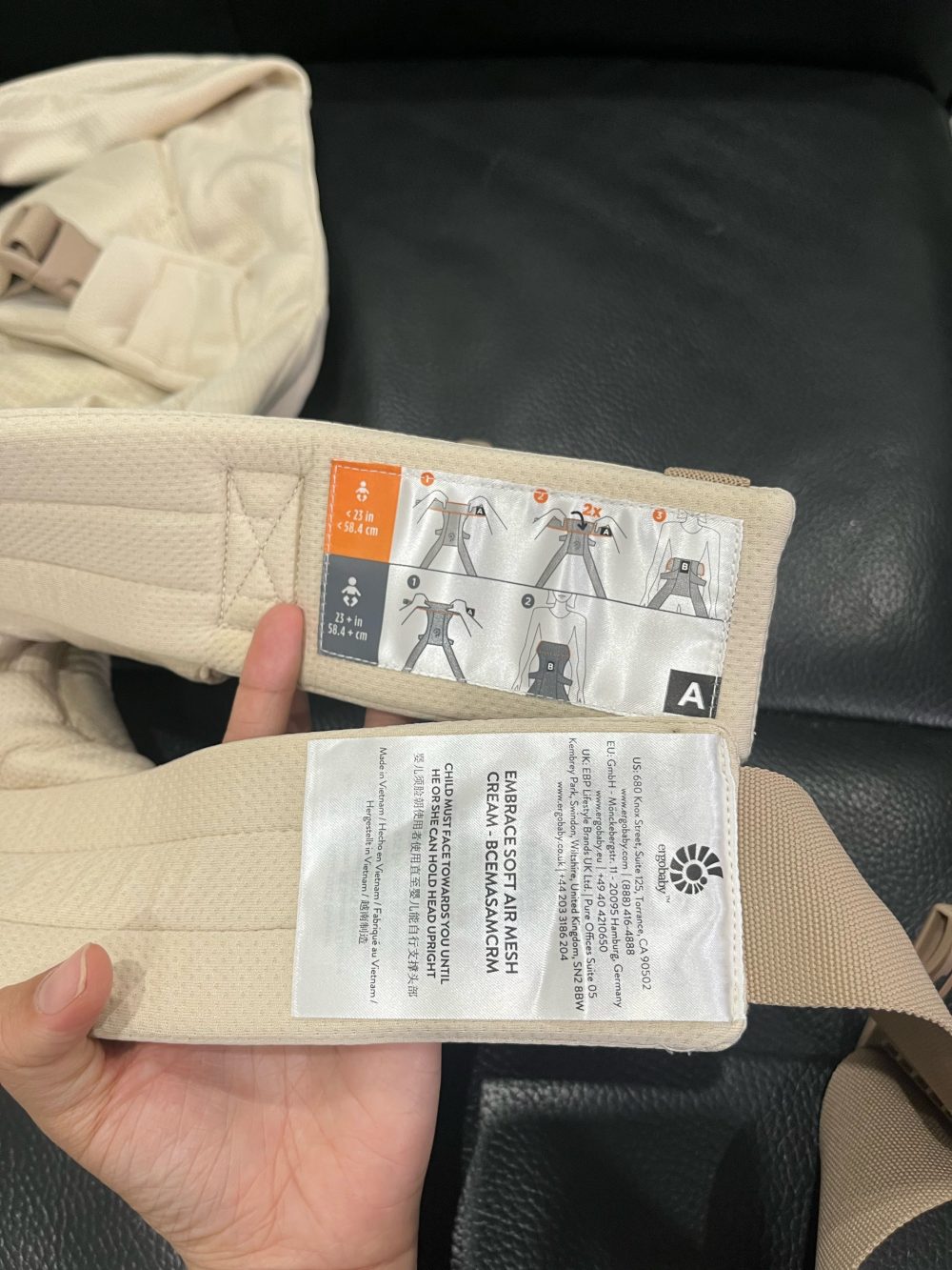 Địu Ergobaby Soft Air Mesh, Cream ( full box, size: 3.2kg – 11.3kg (0–> 24m) - Ảnh 3
