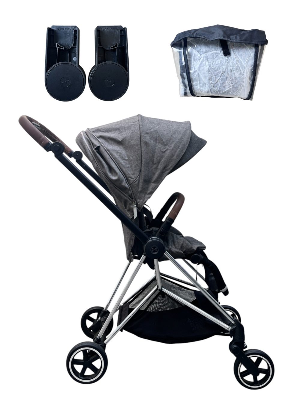 Xe đẩy Cybex mios 3 màu xám khung bạc ( size: 0->4y, tối đa 22kg) kèm adapter và áo mưa cybex