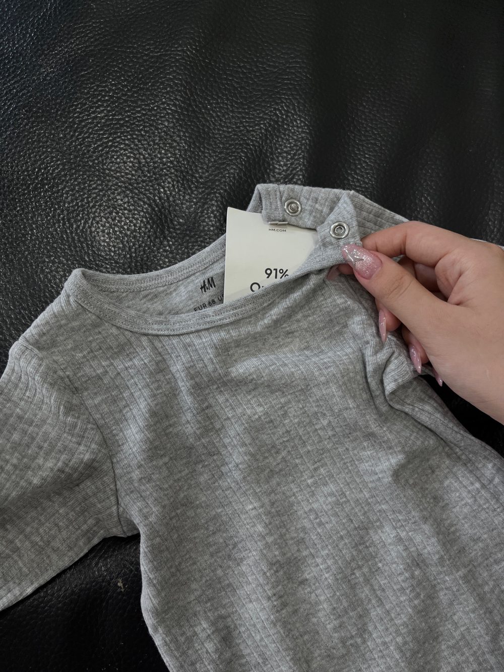 Set 2 bodysuit dài tay H&M màu trắng/xám (size 4→6m) - Ảnh 17