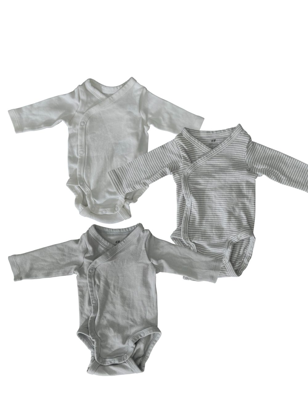 d8cc9782a1e34c5793e9f00828dc37ff Set 3 bộ bodysuit đáp chéo H&M màu xanh/trắng (size 0→1m) - Ảnh 1