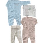 Set 2 bodysuit dài tay Mothercare màu nâu/xanh (size 1→3m) tặng kèm quần dài H&M màu be (size 2→4m)