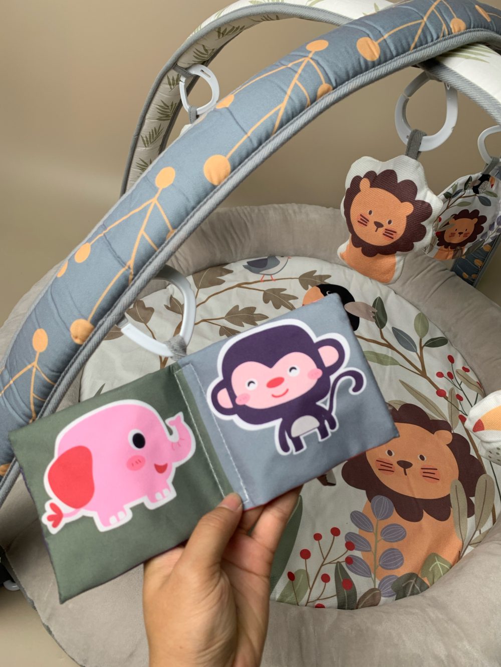Thảm vải nằm chơi Telun Baby (ConCung) có nhạc, đèn, bảng điểu khiển màu xám (fullbox) - Ảnh 8
