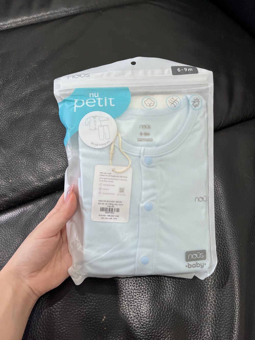 Đồ bộ dài tay Nous màu xanh nhạt (size 6→9m) - Ảnh 2