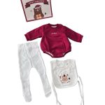 Set bodysuit dài tay, quần tất, yếm Embes họa tiết giáng sinh (size 3→6m)