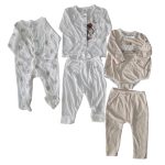 Set bodysuit dài tay kèm quần La Pomme màu nâu (size 0→3m) và bộ quần áo dài tay Asbaby màu trắng (size 3→6m) tặng kèm sleepsuit no brand màu trắng