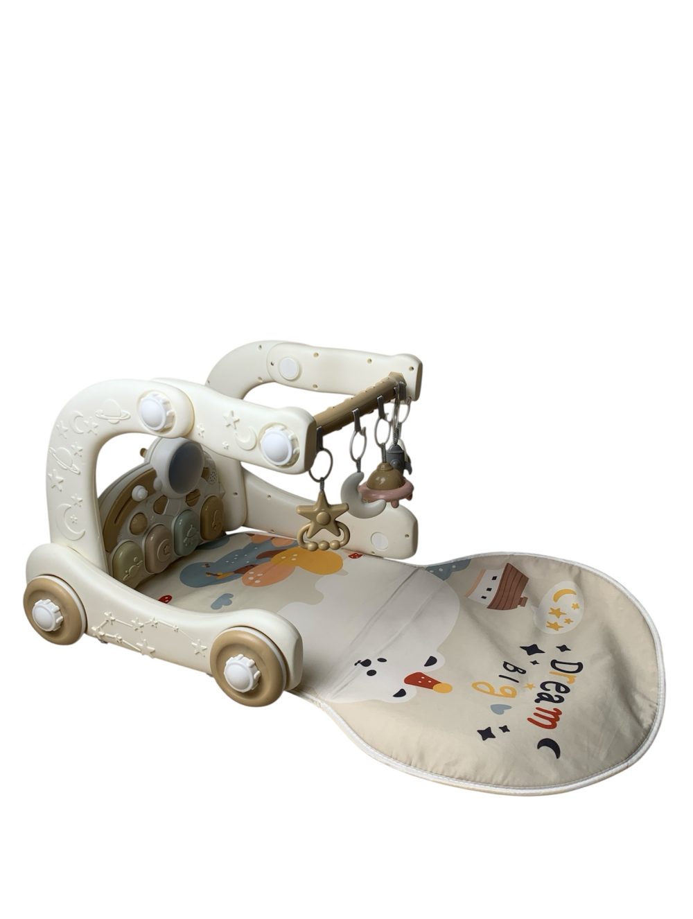 002caff9af954bf3bf4579a139faa351 Thảm nhạc, đàn piano, xe tập đi cho bé hoạ tiết vũ trụ màu trắng be (no box) - Ảnh 1