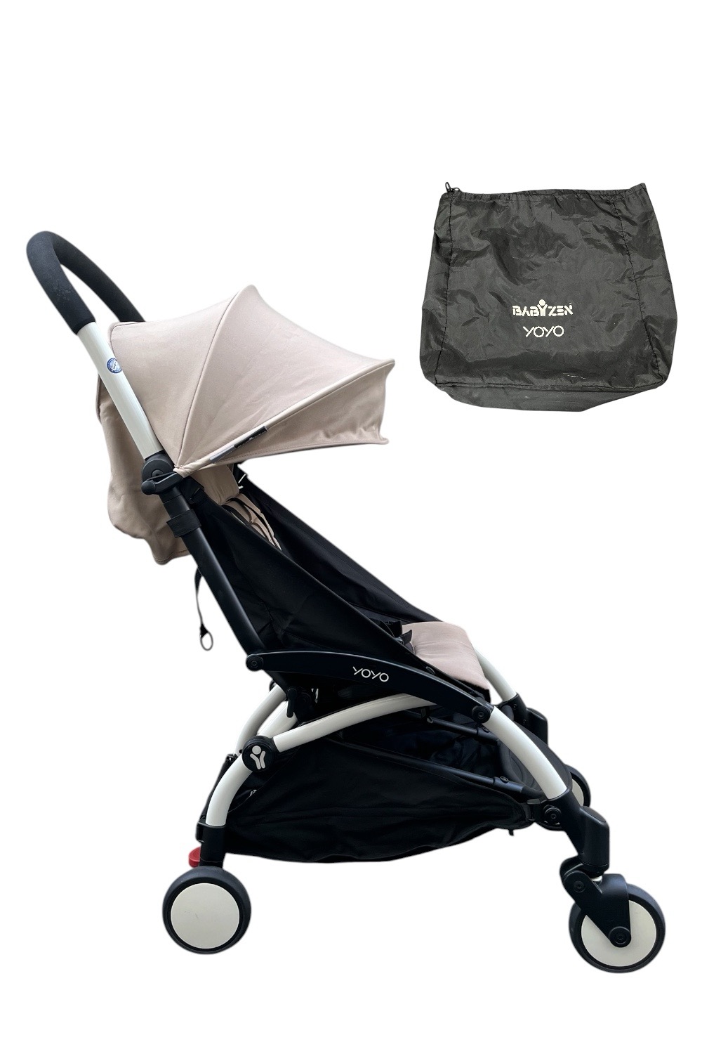 1b5835027fed471bbffdfcc3df25b750 Xe đẩy Babyzen YoYo+ khung trắng màu beige ( size: 6m->22kg~4y), còn túi đựng - Ảnh 1