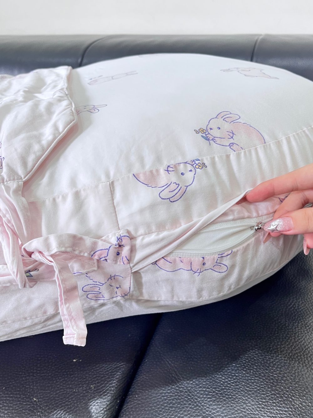 Gối chống trào ngược Dono&Dono vải cotton 4 mùa họa tiết thỏ hồng - Ảnh 3