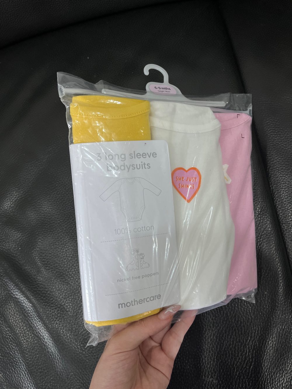 Set 3 bodysuit dài tay Mothercare màu vàng, trắng, hồng (size 6→9m) - Ảnh 5