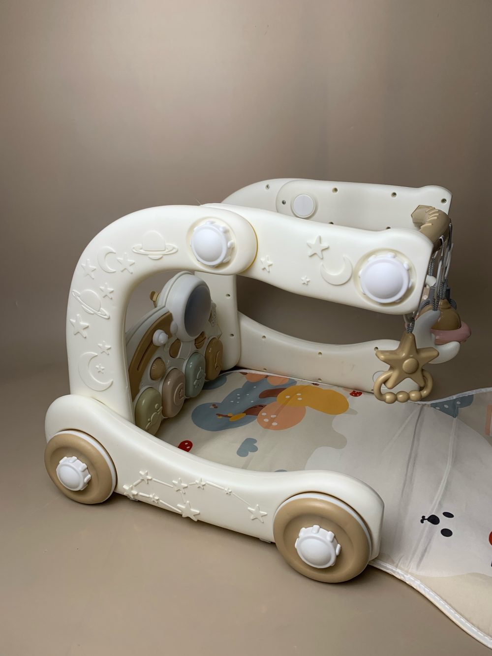 Thảm nhạc, đàn piano, xe tập đi cho bé hoạ tiết vũ trụ màu trắng be (no box) - Ảnh 3