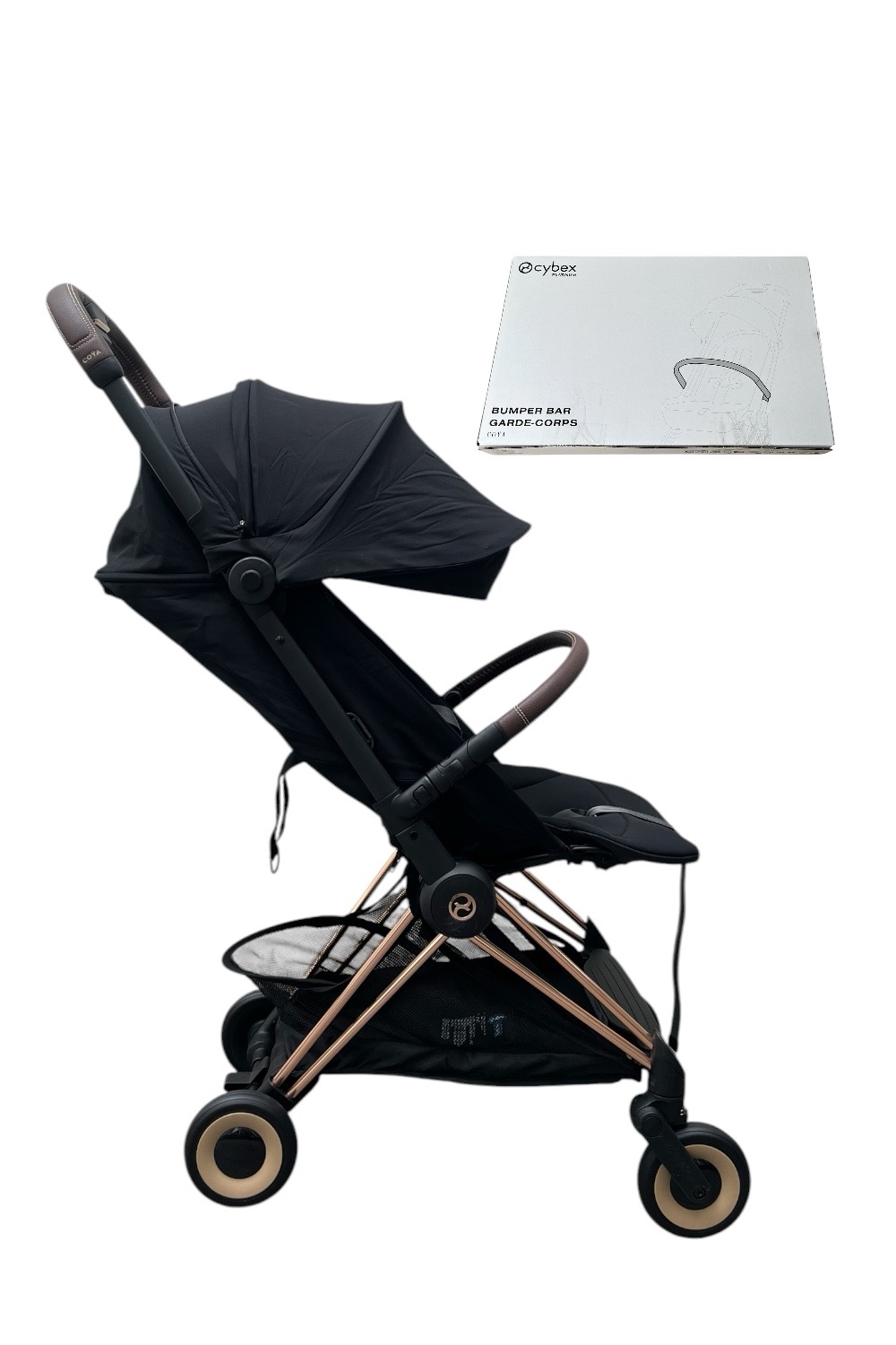 64e669033d5842d8b5cf84526232b56c Xe đẩy Cybex Coya Rose Gold màu đen kèm bumper bar ( size: 0->4y, tối đa 22kg) - Ảnh 1