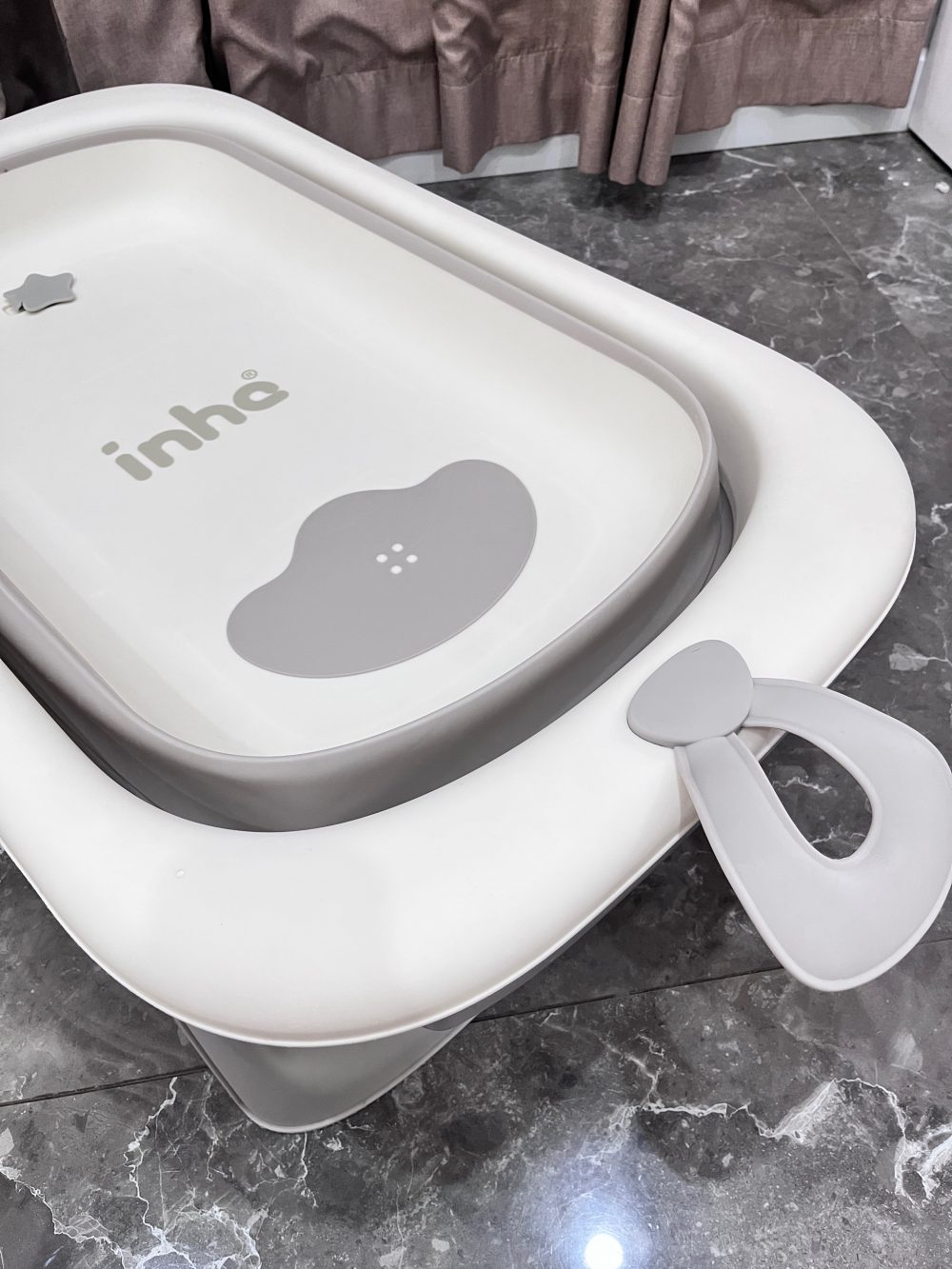 Chậu tắm gấp gọn kèm phao Inha màu xám tặng kèm mũ tắm No brand - Ảnh 6