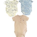 Set 3 bộ bodysuit Litte Chickadees và Carter’s màu trắng, xanh, be ( size: 0->3m)