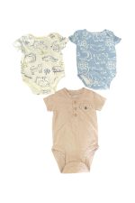 Set 3 bộ bodysuit Litte Chickadees và Carter’s màu trắng, xanh, be ( size: 0->3m)