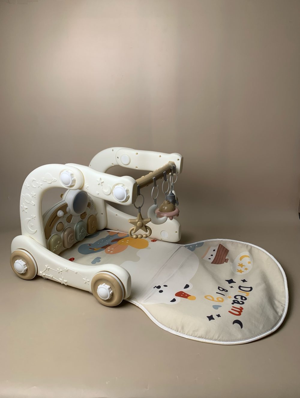 Thảm nhạc, đàn piano, xe tập đi cho bé hoạ tiết vũ trụ màu trắng be (no box) - Ảnh 2