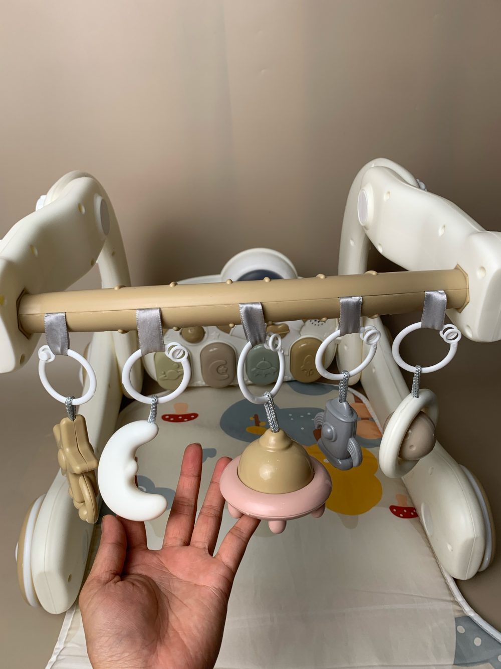 Thảm nhạc, đàn piano, xe tập đi cho bé hoạ tiết vũ trụ màu trắng be (no box) - Ảnh 14