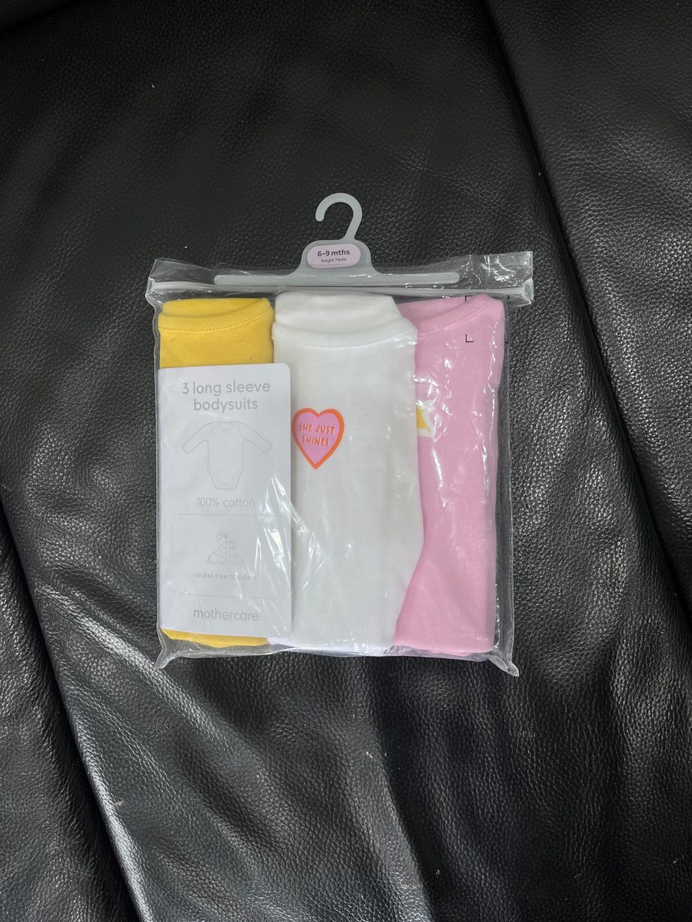 Set 3 bodysuit dài tay Mothercare màu vàng, trắng, hồng (size 6→9m) - Ảnh 3